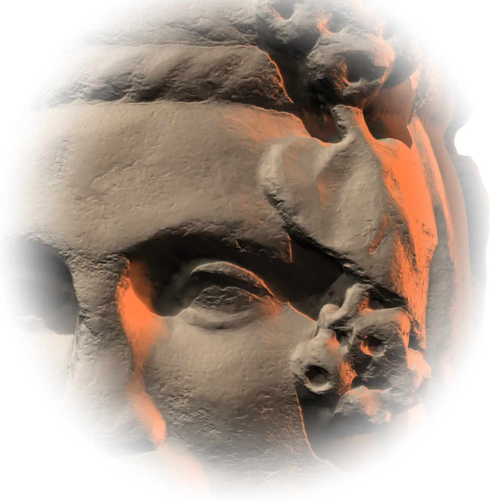 Primo piano dello sguardo della statua di Giano
